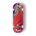 A Yurt fingerboard complete with silver trucks and white wheels, consisting of a 5-ply maple deck with a colourful Real Wear graphic design of a zoomed in red computer chip. 