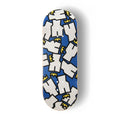 A Yurt fingerboard deck consisting of a 5-ply maple deck with a colourful Real Wear graphic design of the Yurt Crowns logo on a Blue background. 