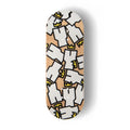 A Yurt fingerboard deck consisting of a 5-ply maple deck with a colourful Real Wear graphic design of the Yurt Crowns logo on a natural wood background. 