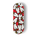 A Yurt fingerboard deck consisting of a 5-ply maple deck with a colourful Real Wear graphic design of the Yurt Crowns logo on a Red background. 
