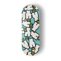 A Yurt fingerboard deck consisting of a 5-ply maple deck with a colourful Real Wear graphic design of the Yurt Crowns logo on a Teal background. 