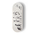 A Yurt fingerboard deck consisting of a 5-ply maple deck with a Real Wear graphic design featuring black anatomical sketches of the evolution of man with ape to human figures in various poses.