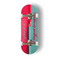 A Yurt fingerboard complete with silver trucks and white wheels, consisting of a 5-ply maple deck with a colourful Real Wear graphic design featuring a pencil illustration down the centre and the words 'Yurt Fingerboards'.